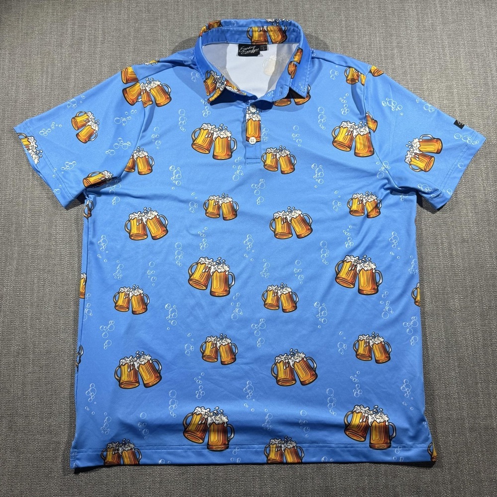 Sunday Swagger Polo Shirt Mens Large Blue Beer Mug Graphic Golf Novelty